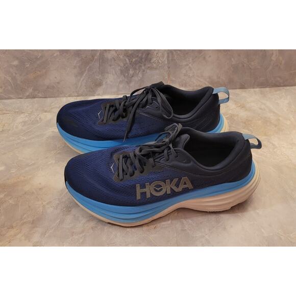 Hoka One One Bondi 8 Men's Outer Space/All Aboard SIZE 11 Blue White - Picture 2 of 11